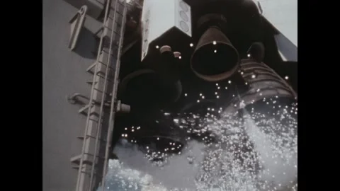 FLORIDA - 1984 - Slow-motion low angle close-up of the STS 51-A boosters firing Stock Footage 340661811