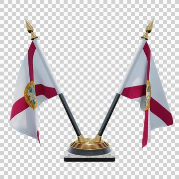 Florida 3d illustration flag on pole. Wood flagpole Illustrazione stock