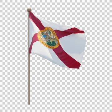 Florida 3d illustration flag on pole. Wood flagpole Stock Illustration