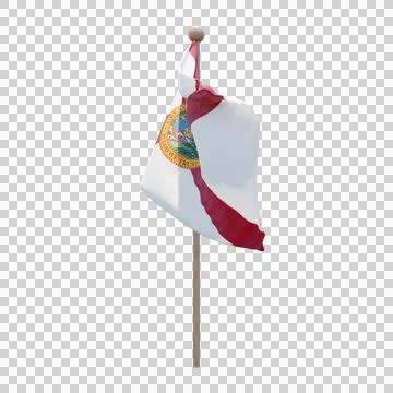 Florida 3d illustration flag on pole. Wood flagpole Stockillustratie