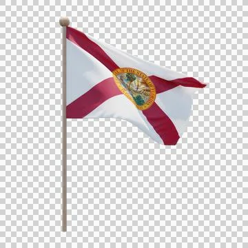 Florida 3d illustration flag on pole. Wood flagpole Stock Illustration