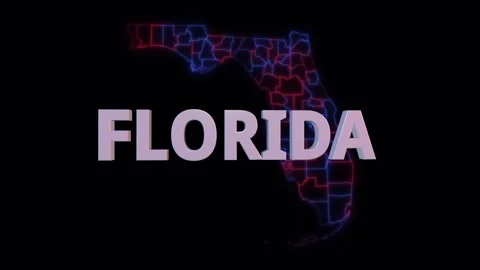 Florida 3d name over red blue county map seamless loop Stock Footage 343866044