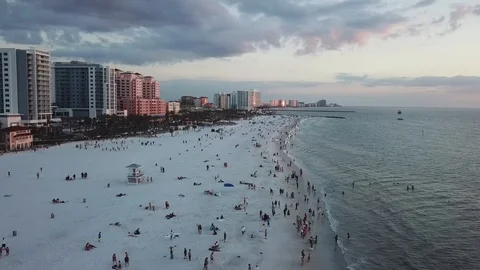 Florida Beach Buildings at Sunset at Crowded Clearwater Stock Footage 88414886