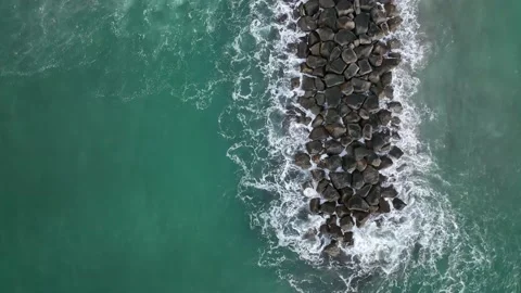 Florida Beach Jetty Break - Drone 4k Stock Footage 170797064