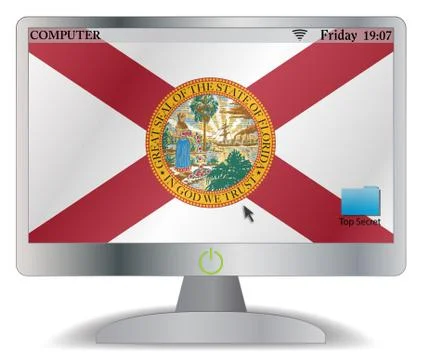 Florida Computer Screen With On Button Stock Illustration