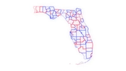 Florida county map red blue election outline white background seamless loop Stock Footage 343867658