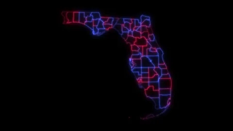 Florida county map red blue election outline white background seamless loop Stock Footage 343868700
