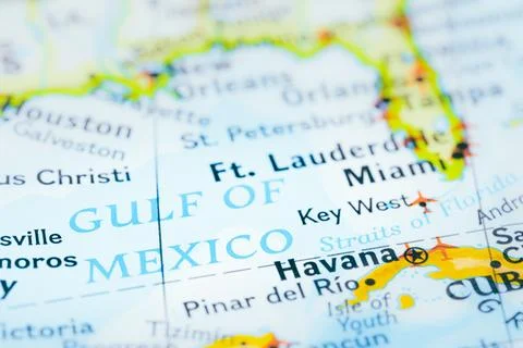 Florida Cuba Straits Map Gulf Mexico Maritime Route Concept Stock Photos