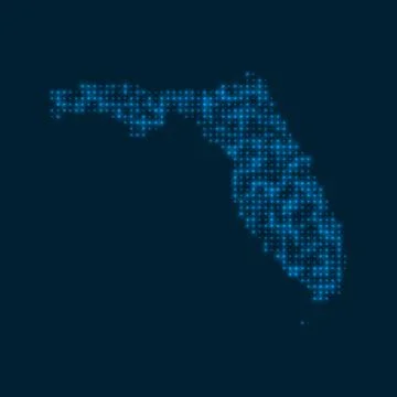 Florida dotted glowing map. Shape of the us state with blue bright bulbs. V.. Illustrazione stock