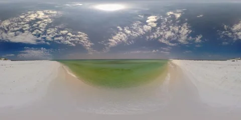 Florida Empty Beach White Sand Emerald Green Water at Noon - 360Video 4K Part2 Stock Footage 170050664