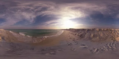 Florida Empty Beach White Sand Sunset - 360Video Part1 Stock Footage 170064738
