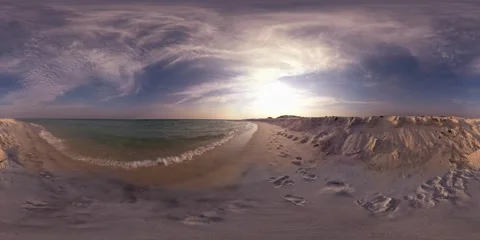 Florida Empty Beach White Sand Sunset - 360Video Part2 Stock Footage 170070583