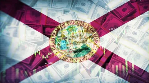 Florida Flag on Economic Background With Decrease Bar Chart Graph And Arrow 库存影片 320970442