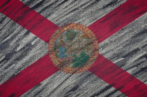Florida flag painted with colored chalk on a blackboard. Stock Illustration