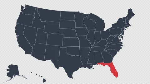 Florida Flashing Red on US Election Map Animation Seamless Loop Alpha Channel 4K Stock Footage 341307221