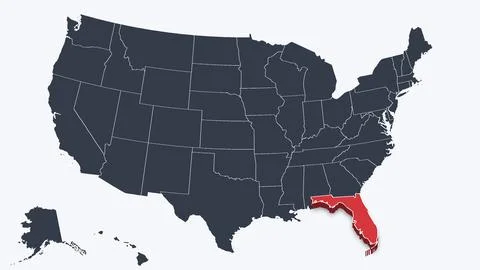 Florida Highlighted Raised in 3D on US Election Map Neutral Teal Amber, White Stock Illustration