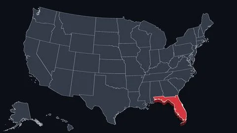 Florida Highlighted Raised in 3D on US Election Map Neutral Teal Amber, Black Stock Illustration