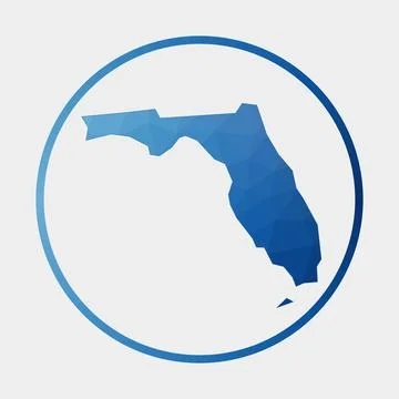 Florida icon. Polygonal map of the us state in gradient ring. Round low pol.. Stockillustratie