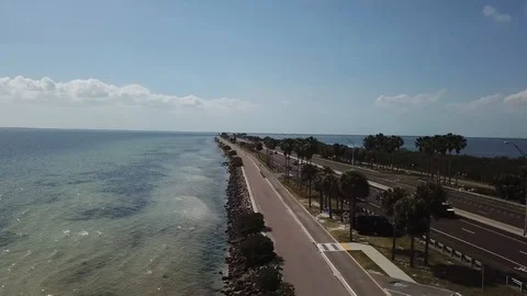 Florida Key Endless Ocean Highway Drone Stock Footage 88962567