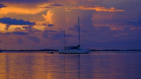 Florida Keys Sunset at Key Largo Sailboat Stock Footage 210536896