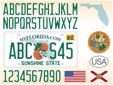 Florida License car plate pattern design, USA Stock Illustration