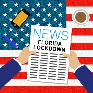 Florida lockdown news means confinement from coronavirus covid-19 - 3d Illust Stock Illustration