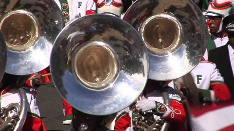 Florida A &amp; M -3 Marching 100 Band CU tuba ZO reveal band Stock Footage 44688096