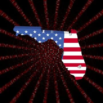 Florida map flag on red hex code burst illustration Stock Illustration