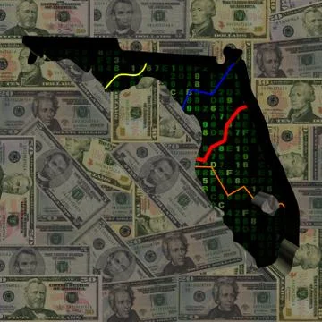 Florida map with hex code and graphs on dollars illustration Stock Illustration