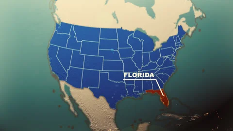 Florida Map Highlight USA 3D Political Globe Animation Stock Footage 313418155