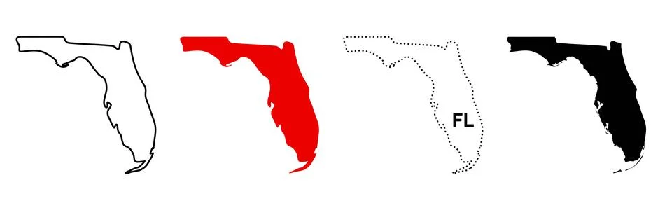 Florida map icon set. US state silhouette in outline, filled, dotted and la.. Stock Illustration