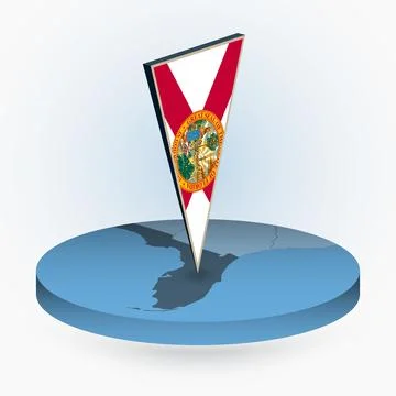 Florida map in round isometric style with triangular 3D flag of US State Fl.. Stock Illustration