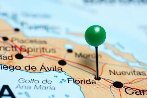 Florida pinned on a map of Cuba Stock Photos