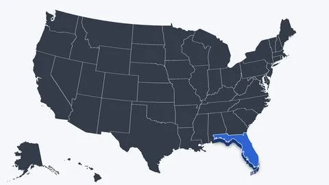 Florida Raised in 3D on US Election Map Red and Blue Highlight, White Background Stock Illustration