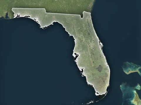 Florida on a realistic map with state borders and cities Illustrazione stock