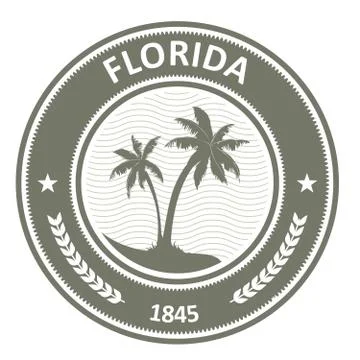 Florida stamp - FL state label with palm trees Stock Illustration