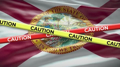 Florida state flag waving background with yellow caution tape animation Stock Footage 220339645