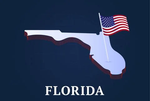 Florida state Isometric map and USA natioanl flag 3D isometric shape of us st Stock Illustration