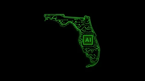 Florida State Map AI Chipset Technology Opener Stock Footage 337092912