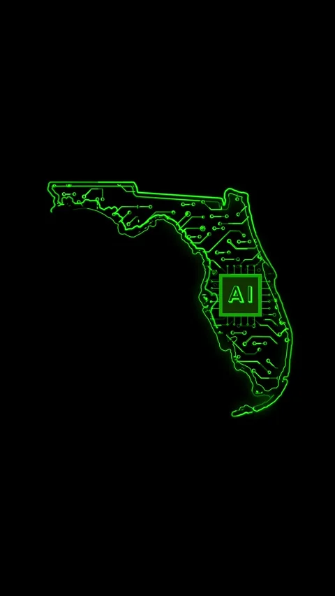 Florida State Map AI Chipset Technology Opener Stock Footage 337184053