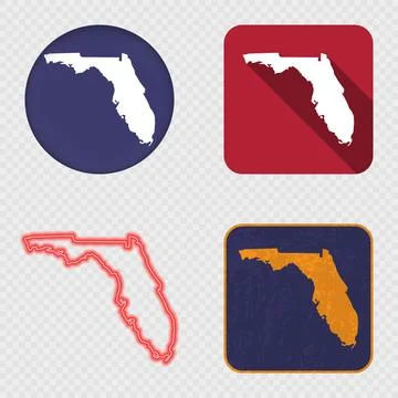 Florida State Map Icons Collection Stock Illustration