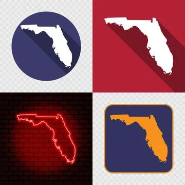 Florida State Map Icons Set, USA Silhouette Collection in Flat, Minimal and.. Stock Illustration