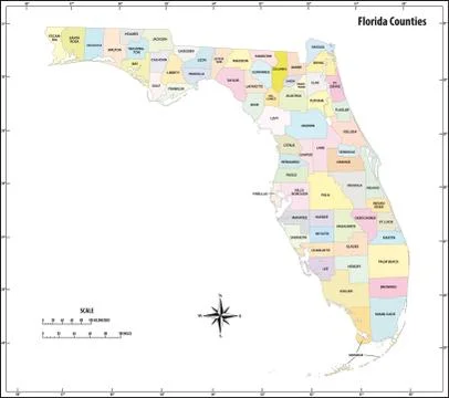 Florida state outline administrative and political map in color Stock Illustration