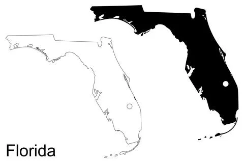 Florida State Outline and Solid Silhouette with Text image photo Stock Illustration