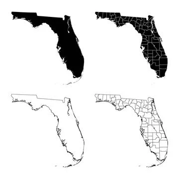 Florida State Outline and Solid Fill Map Set. 스톡 일러스트