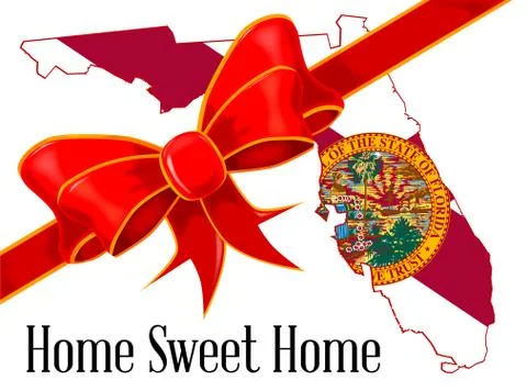 Florida State Outline Map and Flag With Ribbon Stock Illustration