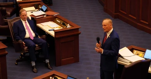 Florida State Senator defends proposed legislation in floor debate, 2019 session Stock Footage 107572777