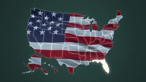 Florida state text with USA map flag video waving in wind. Stock Footage 249521395