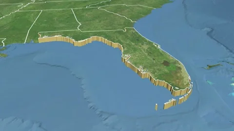 Florida state (USA) extruded. Satellite map. Stock Footage 45861877