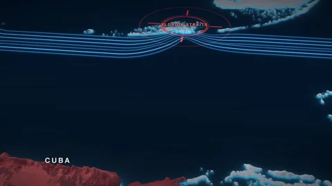 Florida Straits 3D terrain relief map on a near-black sea Stock Footage 344547088